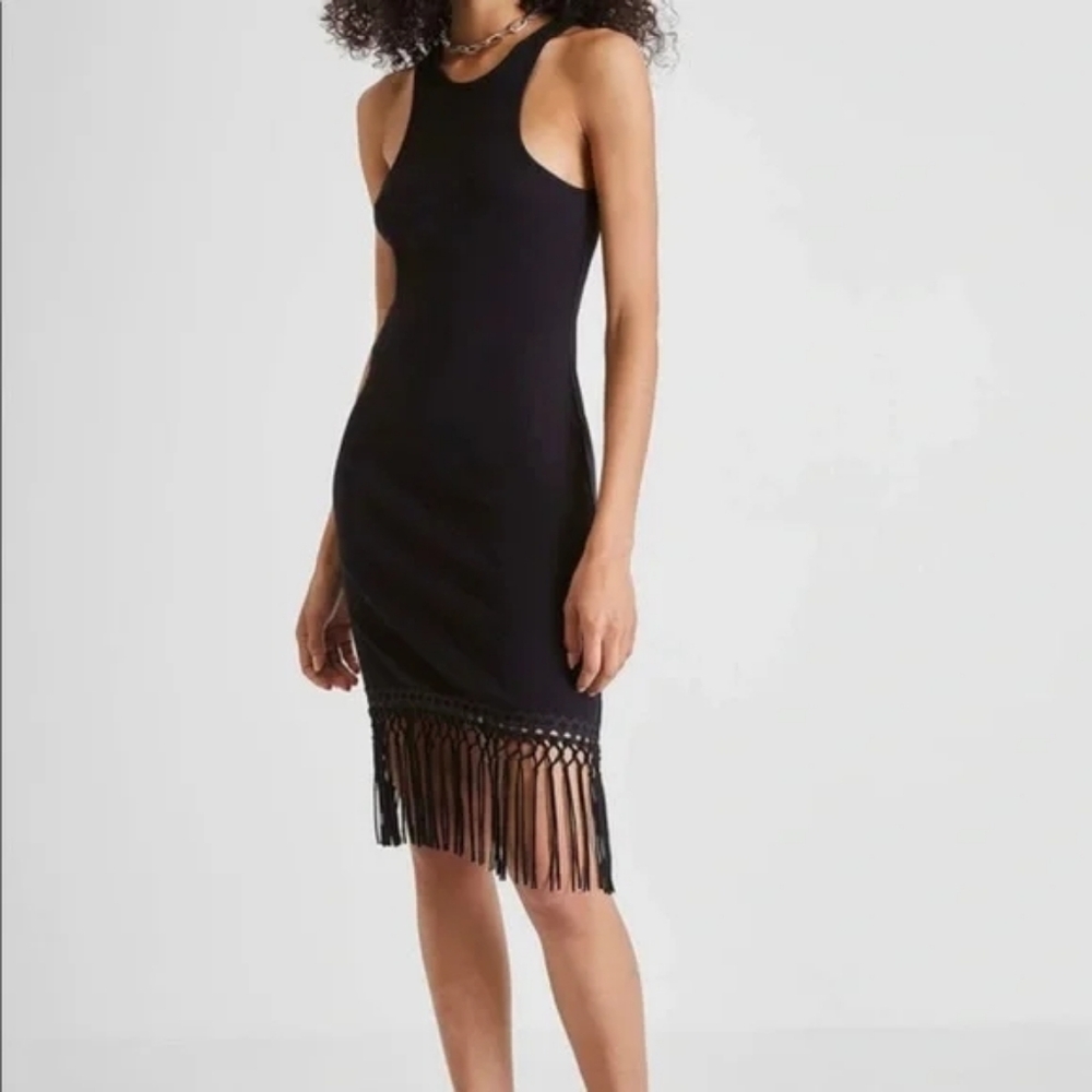 French Connection Sol Fringe Sleeveless Dress - Black/Medium